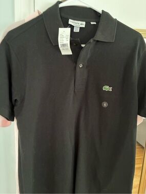 Lacoste Men's Black Polo with Green Crocodile Logo